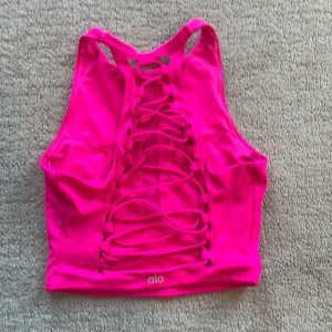 Hot pink Alo crop top, lace up back